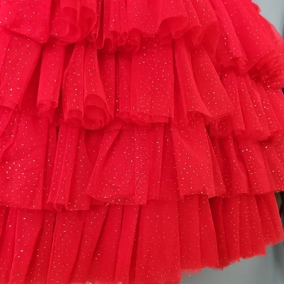 Red Ruffled Kids Tulle Dress - Picture 4 of 14